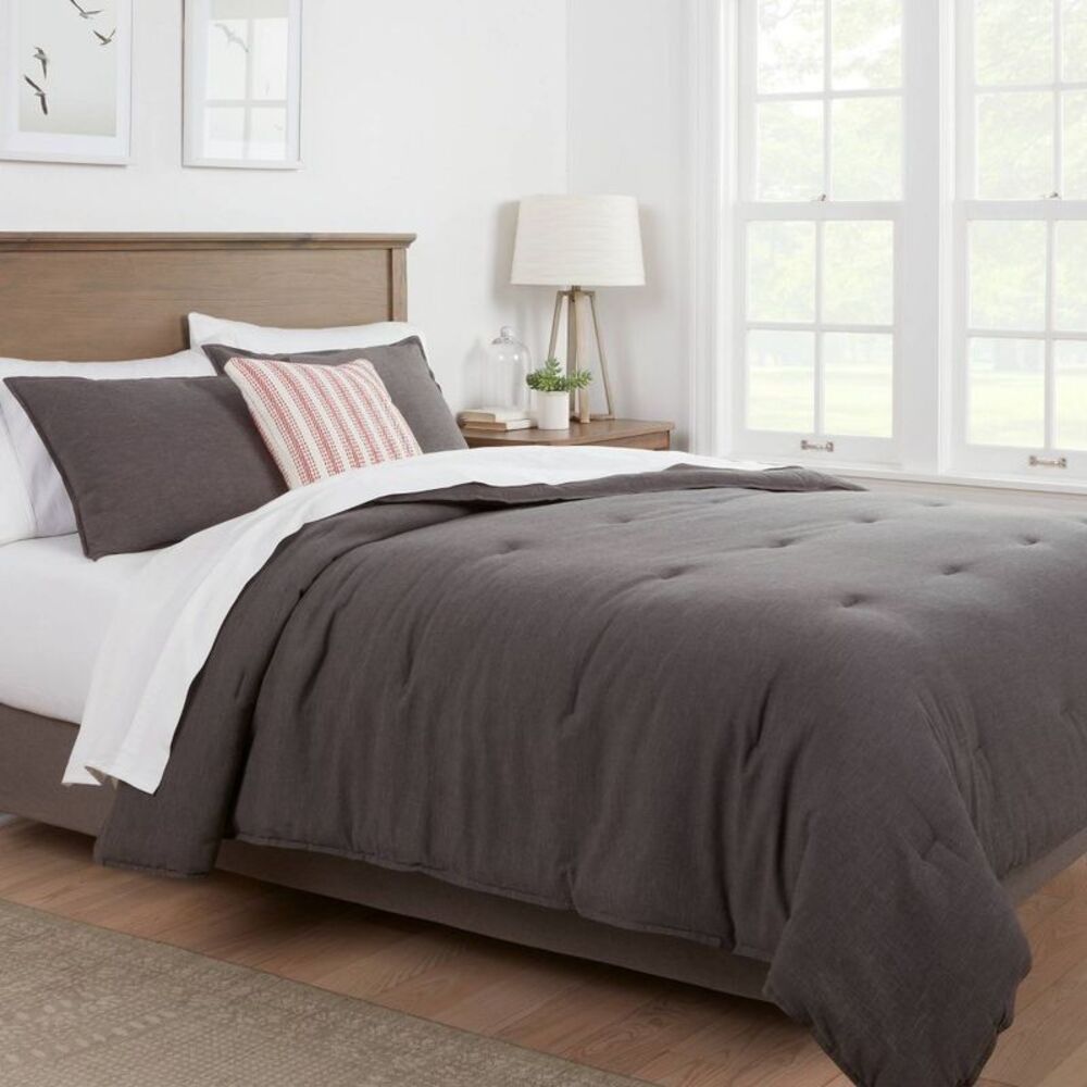 Full/Queen Space Dyed Cotton Linen Comforter Set - Gray Woven